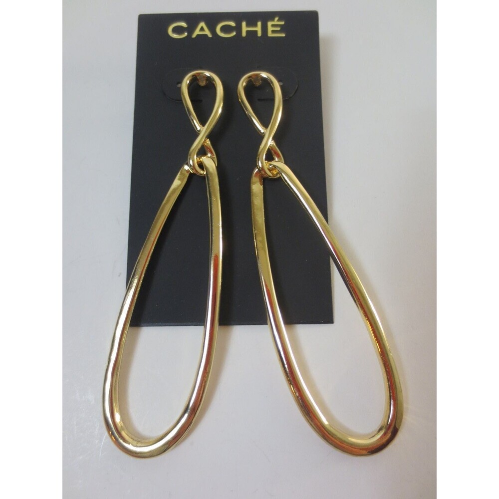 Cache Gold Infinity Oval Long Double Hoop Earrings NWT $38